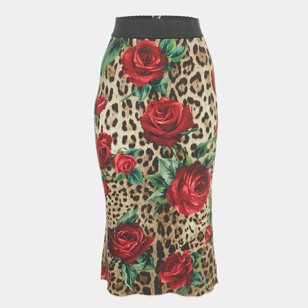 NWOT Dolce & Gabbana Leopard rose print midi skirt Original Price $1250 SZ 10/12